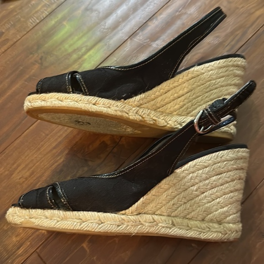 COACH Kara Black Signature C Logo Slingback Wedge Espadrilles Size 8 - Picture 4 of 8
